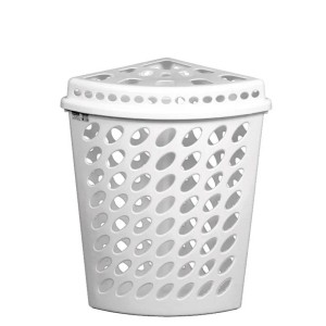 P2814-CESTO TELADO TRIANGULAR OFF WHITE C/TP 43,7LTS -PLASNEW