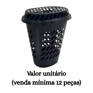#ATACADO-VALOR UNITÁRIO P/12 PÇS-CESTO OVAL ELEGANCE PRETO C/ TP-ARQPLAST