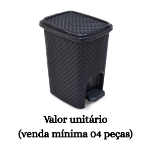 #ATACADO-VALOR UNITÁRIO P/4 PÇS-LIXEIRA RATTAN PEDAL PRETA 7 LTS MONT - ARQPLAST